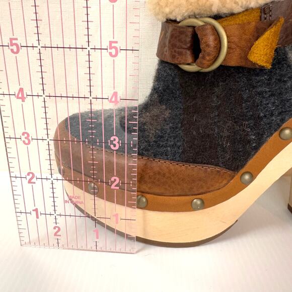WOOLRICH x Anthropologie Artist Boot Size 10 Wool Wood Platform Boho Winter Clog - Picture 14 of 15